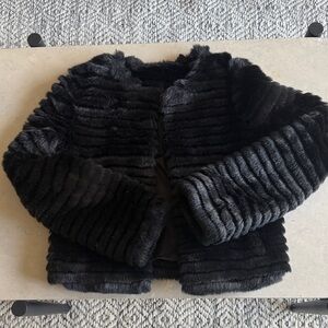 Aqua Black Faux Fur Cropped Jacket